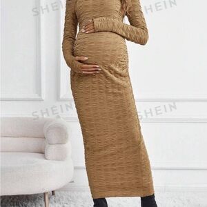 NWOT Maternity Tan Khaki Solid Bodycon Longsleeve Long Dress XXL/14